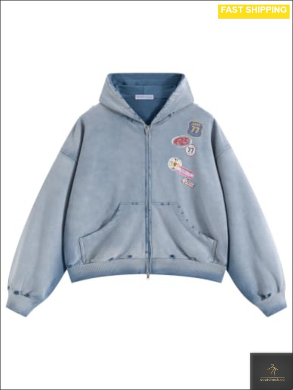 Vintage Acid Wash Zip Up Hoodie Boxy Fit Streetwear Jacket Oversized